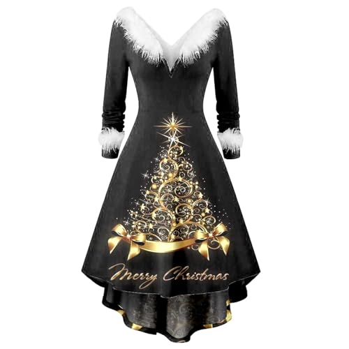 Weihnachtskleid Damen, Weihnachten Kleid Damen A Linien Sexy Weihnachts - Weihnachtskleider V-Ausschnitt Weihnachtsrock Festliche Tunika-Kleid Lang Weihnachtskleid Cocktailkleid von DRALOFAO