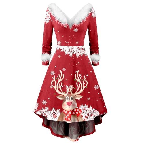 Weihnachtskleid Damen Große Größen, Kleider Weihnachten Damen Elegant Kleid - Weihnachtsfeier Outfit Ugly Weihnachtskleid Langarm Tunika-Kleid Lustig V-Ausschnitt Partykleid Cocktailkleid von DRALOFAO