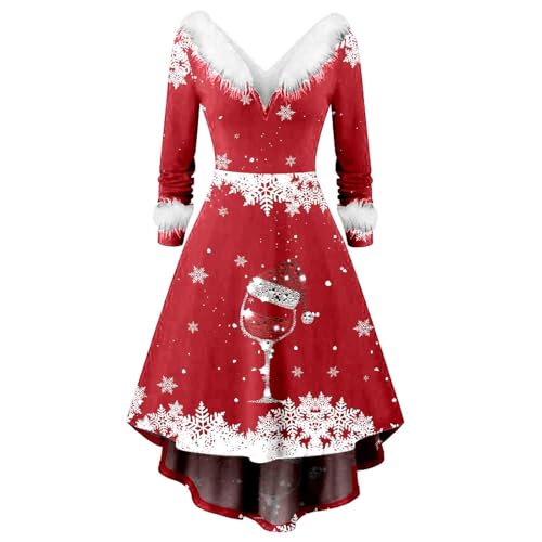 Weihnachtskleid Damen Große Größen, Weihnachts Kleid Damen V-Ausschnitt Kleider Weihnachten - Weihnachtskleider Ugly Weihnachtskleid Christmas Partykleid Elegant Lustig Cocktailkleid Dress von DRALOFAO