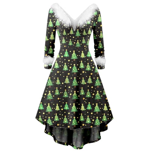 Weihnachtskleider Damen, Kleider Weihnachten Damen Christmas Vintage Weihnachts Kleid - Weihnachtskleid Große Größen V-Ausschnitt Cocktailkleid A Linien Tunika-Kleid Festliche Weihnachtsrock von DRALOFAO