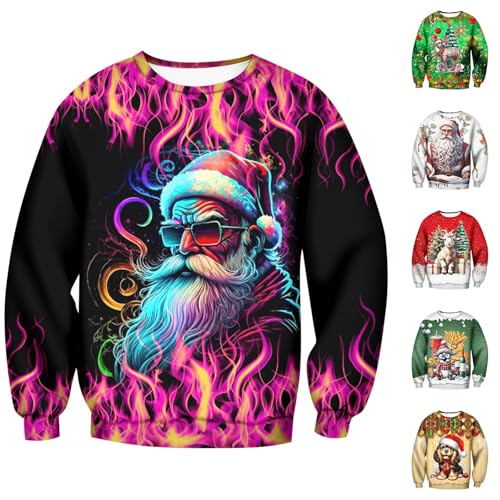 Weihnachtspullover Damen Lustig, Weihnachtspullover Herren Lustig Baumwolle Weihnachtsmann Weihnachts Sweatshirt - Warm Weihnachtspullis Langarm Rundhals Weihnachten Pullover Ugly Christmas Sweater von DRALOFAO