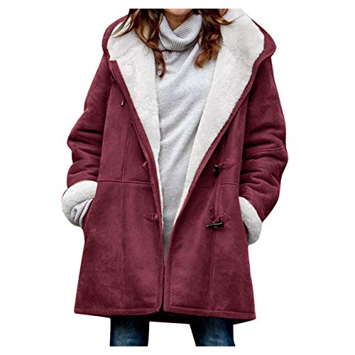 Wildleder Mantel Damen, Horn Plus Damenmantel Damen Lang Fleecejacke - Wildleder Wintermantel Warm Gefüttert Jacke Mit Kapuze Und Tasche Mantel Flauschig Fleece Weich Warme Winterjacke von DRALOFAO