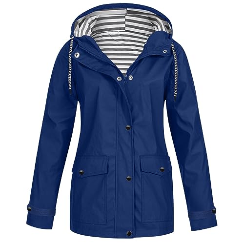 Windjacke Damen Wasserdicht Regenmantel - Fahrradjacke wasserdichte Regenjacken Atmungsaktiv Regenjacke Mode Regenparka Softshelljacke Reißverschluss Outdoorjacke Wanderjacke von DRALOFAO