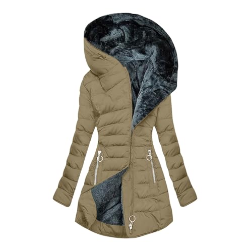 Winter Mantel Frauen, Wintermantel Damen Warmer Gefüttert Winterjacke Lang Steppjacke Fleece Daunenjacke Langarm Winddicht Parka Jacke Große Größen Damenmantel Casual Outdoorjacke Winter Trachtenjacke von DRALOFAO