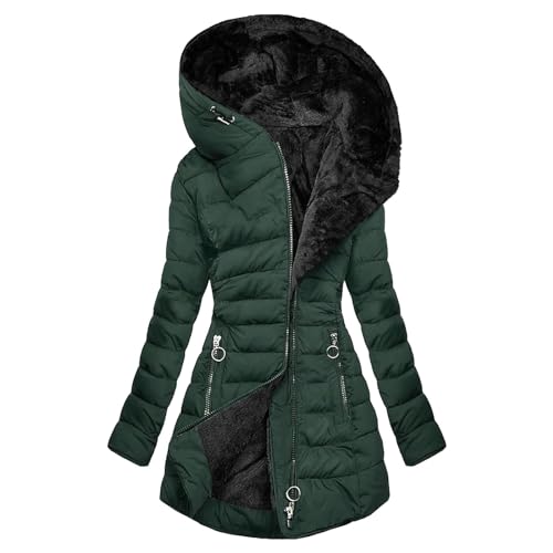 Winter Parka Damen, Wintermantel Damen Warmer Gefüttert Winterjacke Lang Steppjacke Fleece Daunenjacke Langarm Winddicht Parka Jacke Große Größen Damenmantel Casual Outdoorjacke Winter Trachtenjacke von DRALOFAO