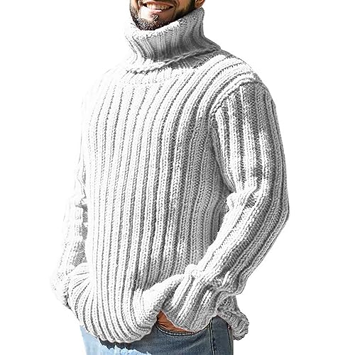 Winter Pullover Herren Warm, Grobstrick Pullover Herren Winter Warm Rollkragenpullover - Strickpullover Mit Zopfmuster Einfarbig Rollkragen Pulli Herbst Winter Turtle Neck Sweater von DRALOFAO