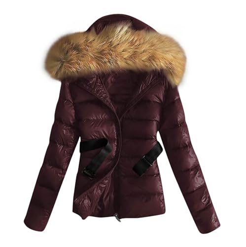 Winterjacke Damen Glänzend, Glänzende Schwarze Daunenjacke Damen Kurz Steppjacke - Warm Daunenmantel Mit Pelzkragen Mantel Winter Warmer Steppmantel Fleece Gefüttert Puffer Jacke Frauen Parka von DRALOFAO