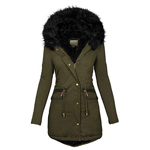 Winterjacke Damen Lang, Winterjacke Damen Warm Gefüttert Wintermantel Mit Fellkapuze - Lang Schwarz Winterparka Wasserdicht Winterjacken Reißverschluss Knopfverschluss Winddicht Outdoorjacke von DRALOFAO