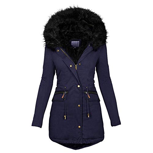 Winterparka Damen, Winterjacke Damen Mit Fellkapuze Winterparka Warm Lang Wintermantel - Fleece Gefüttert Winter Mantel Lässig Dicker Steppmantel Winddicht Outdoorjacke Mit Reißverschluss von DRALOFAO