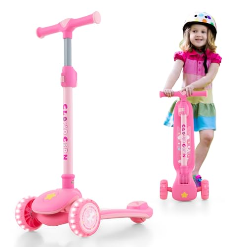 DREAMADE Kinder Roller, Scooter Kinder mit LED-Rädern & stufenlos verstellbarem Lenker, Klappbar Tretroller für Kinder von 3–6 Jahren(Rosa-Einhorn) von DREAMADE