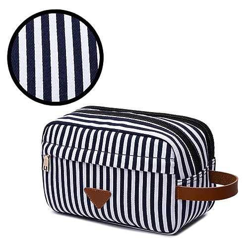 DRESSOOS Modische Canvas Streifen Make Up Tasche Große Kapazitive wasserdichte Kosmetiktasche Für Damen Ideale Kulturtasche Für Reisen Schminktasche Mit Stilvollem Design Und von DRESSOOS