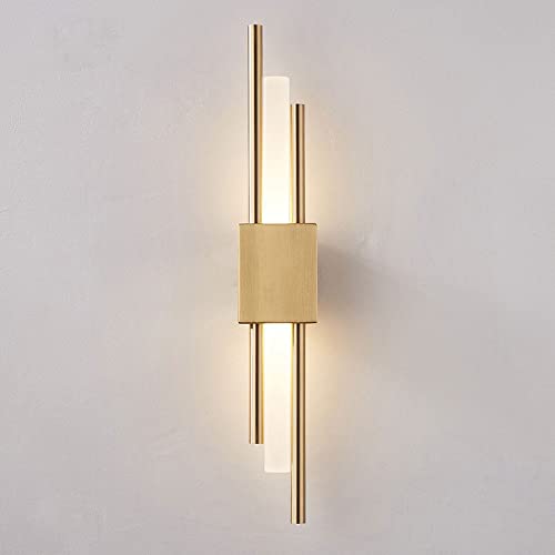 DRINGP Goldene Lange Wandleuchte, Moderne lineare Wandleuchte, goldene Nachttisch-LED-Wandleuchte, kreative Röhrenwandbeleuchtung, fest verdrahtet, 3000 K, minimalistische Schlafzimmer-, Wohnzimmer-, von DRINGP