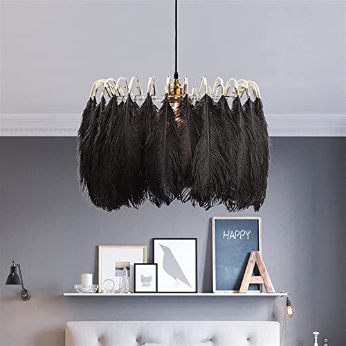 DRINGP Pendelleuchten, LED-Federpendelleuchten, Feder, Moderne romantische Schlafzimmer-Federlampe (Farbe: Noir, Größe: 50 cm/Warmweiß) von DRINGP