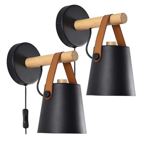 DRINGP Wandlampe, Wandleuchten, 2 Stück, kreative Holzkunst-Dekoration, Wandlampe, Moderne Wandleuchten aus Holz mit Steckerkabel für Nachttische, Flure, Schlafzimmer, Wohnzimmer, Weiß (Noir) von DRINGP