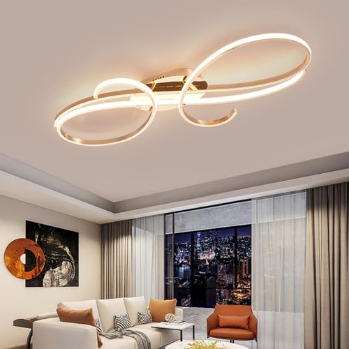 Deliouay Moderne Deckenlampe LED Deckenlampe Dimmbar mit Fernbedienung Esszimmer Pendellampe Kreative Deckenbeleuchtung Moderne Wohnzimmer Pendellampe für Schlafzimmer, Küchenlampen (Gold, L80cm) von DRINGP