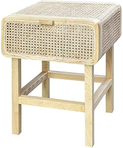 Nachttisch aus massivem Rattan, Nachttisch aus Holz für Schlafzimmer, nordischer minimalistischer moderner Nachttisch mit Tür, Nachttisch im Retro-Stil, 1 Schublade, schwarz, Schlafzimmerschränke 48 von DRINGP