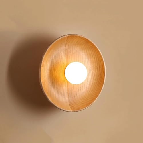 Wandlampe, runde Wandleuchter, Wandbeleuchtung – Holz-Wandlampe mit weißem kugelförmigen Glasschirm, Wandleuchte aus Holz am Kopfteil – G9-Fassung, Leuchten für Wohnzimmer, Flur, Restaurant (Holz, 28 von DRINGP