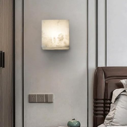 Wandleuchte, moderner Block-Luxus-Marmor-Wandleuchter, Naturstein, weißes Glas, Wandleuchte, LED-Nachttisch-Wandlampe für Schlafzimmer, Wohnzimmer, Esszimmer, Beleuchtung, Nachttisch-Deko-Lampe von DRINGP