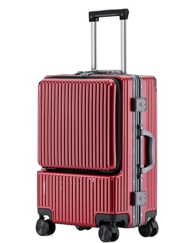 DRMEE Reisekoffer Hartgepäck Mit Vordertasche, Koffer Mit Aluminiumrahmen, TSA-Schloss, Handgepäck Suitcase Rollkoffer(Color:Rood,Size:20 inch) von DRMEE
