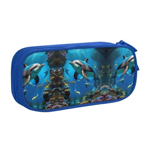 DRTGEDS 3D Unterwasserwelt Fisch Delphi Federmäppchen Große Kapazität Federmäppchen Stiftetasche Schreibwaren Tasche Stifteetui Stifteetui für Büro von DRTGEDS