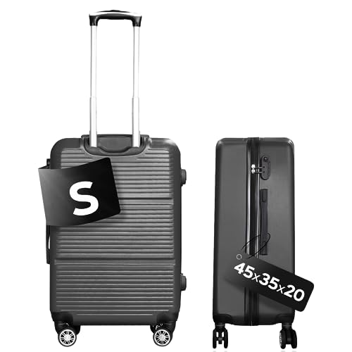 DS-Lux Hochwertigen Reisekoffer Koffer Hartschalen-Koffer Trolley Rollkoffer Handgepäck ABS-Kunststoff mit TSA-Schloss, 4 Spinner Rollen, (S-M-L-Set), Farbe: Schwarz, Größe: S von DS-Lux