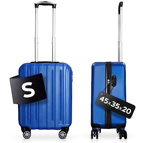 DS-Lux Hochwertigen Reisekoffer Koffer Hartschalen-Koffer Trolley Rollkoffer Handgepäck ABS-Kunststoff mit TSA-Schloss, 4 Spinner Rollen, (S-M-L-Set), Farbe: Blau, Größe: S von DS-Lux