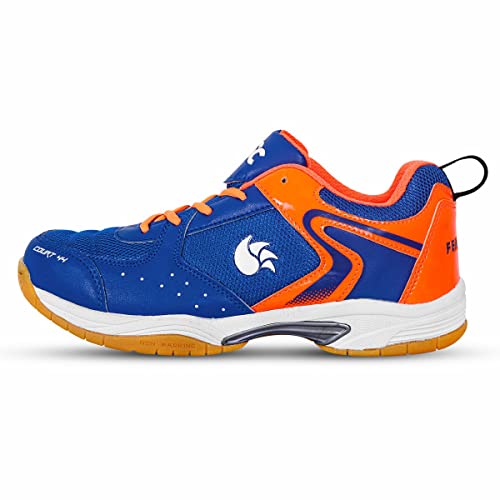 DSC Court 44 Badminton Shoes Color: Navy & Orange Size: 11UK 12US 45EU for Mens & Boys Material: Faux Leather Natural Crape Rubber Non Marking Outsole Breathable Mesh von DSC