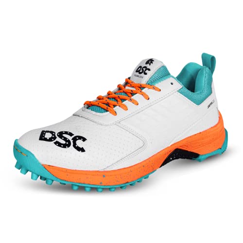 DSC Jaffa 22 Cricket Shoes | White/Orange | for Boys and Men | Lightweight | Embossed Design | 8 UK, 9 US, 42 EU von DSC