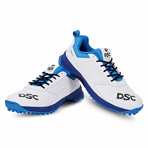 DSC Jaffa 22 Cricket Shoes | Color: White & Navy | Size: 8UK/9US/42 EU | for Mens & Boys | Material: Mesh | Breathable Mesh | Non-Slip Sole for Improved Durability for Stability von DSC