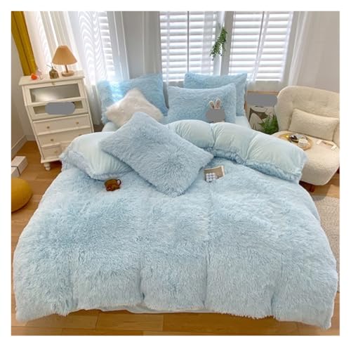 DSFEG Four Piece Bedding Set Tröster-Bett-Set, Bettwäsche-Set, Winter-Plüsch, warmes Tröster-Set, Samtdecke, Bettwäsche, vierteiliges Set mit Kissenbezug, Bettwäsche-Sets (blau, 1,5–1,8 m) Bedding von DSFEG