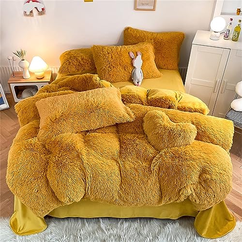 Four Piece Bedding Set Plüschiges vierteiliges Set mit dicken und warmen Winterbettlaken aus Korallensamt, Bettbezügen und Bettwäsche (D 220 * 240 cm) Bedding von DSFEG