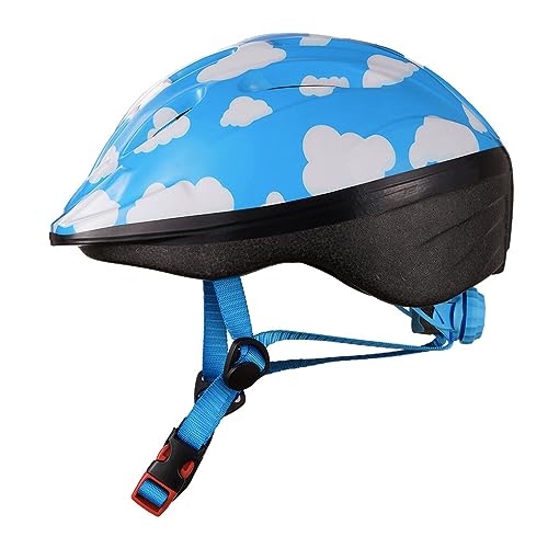 DSOUWEH Leichter Kinderhelm, bequem und tragbar für einfaches Reisen, atmungsaktive PVC Fahrradhelme für Jungen und Mädchen, langlebig, blau weiße Wolke, S (48 54 cm) von DSOUWEH