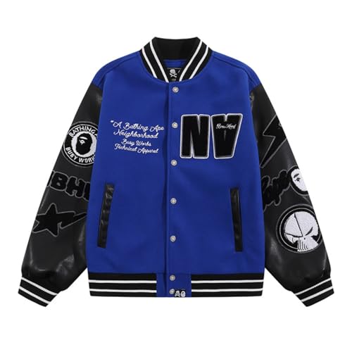 DSQIANG Herbst Und Winter Flut Affen Buchstaben Stickerei Patch Leder Ärmel Baseball Baumwolle Baumwolle Jacke Jacke Lässig Lose Jacke-Color-3||XXL von DSQIANG