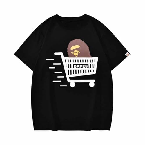 DSQIANG Neue Gezeiten Affen Einkaufswagen Buchstaben Gedruckt Baumwolle Kurzarm-T-Shirt Lässig Lose Sport-T-Shirt-Color-1||L von DSQIANG