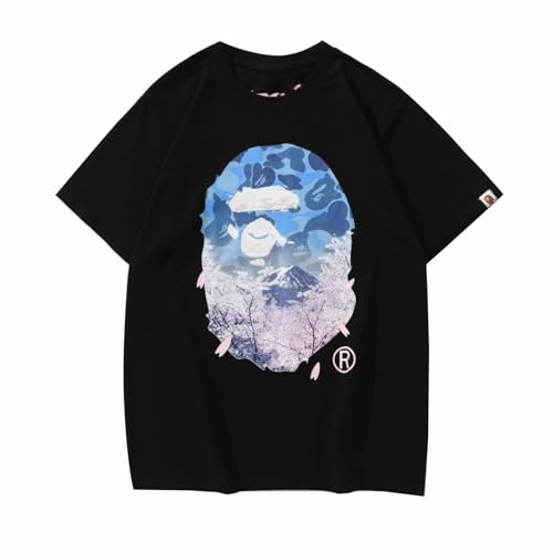 DSQIANG Sommer Neue Gezeiten Affen Kirschblüte Mount Fuji Druck Baumwolle Kurzarm-T-Shirt Lässig Lose Kurzärmeligen Körper Shirt-Color-1||XL von DSQIANG