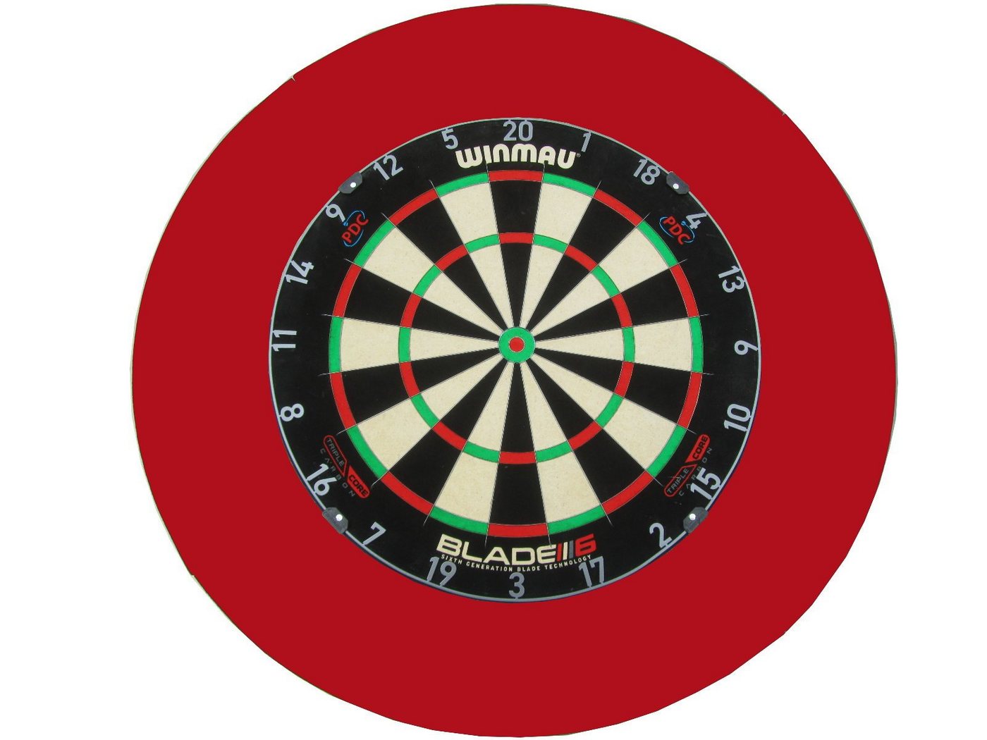 DSX Dartscheibe Winmau Blade 6 Triple Core PDC Carbon Steel Dartboard Darts Board + Surround Rot von DSX