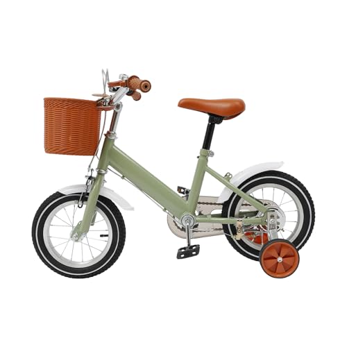 DSYOGX 12 Zoll Kinderfahrrad - Upgraded Kinder Fahrrad - Straßenfahrräder für Kinder Balance und Pedal - für Kinder im Alter von 2-4 Jahren - mit Stützrädern & Korb & Schutzbleche & Klingel - Grün von DSYOGX