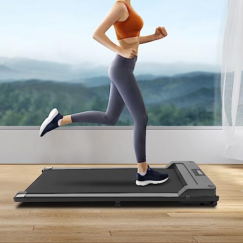 DSYOGX Slim Compact Walking Pad, Tragbares Laufband, 0.74KW Elektrisches Laufband für Büro/Zuhause, Laufband Schreibtisch mit Fernbedienungm, Grau von DSYOGX