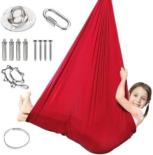 Hängematte Indoor, Yoga-Schaukel, Aerial Yogatuch, Sensorische Socken For Kinder Mit Autismus Und Verarbeitungsstörungen, Sensorische Tuchschaukel(Red,280x100CM/110x39in) von DTREEL