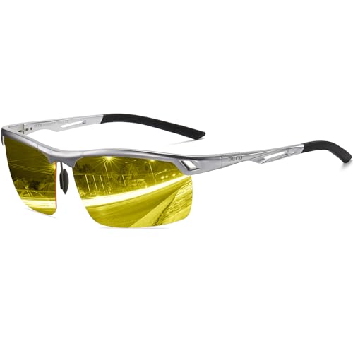 DUCO Nachtsichtbrille Anti-Glanz Fahren Brillen Kontrast-Brille Nachtfahrbrille polarisierte 8550 (Silber Rahmen Gelb Linse) von DUCO