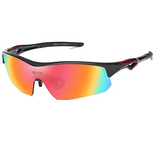 DUCO Fahrradbrille Herren und Damen Sportbrille Outdoor Sonnenbrille für Sportler mit 5 austauschbare Gläser UV400 0020 (SCHWARZ) von DUCO