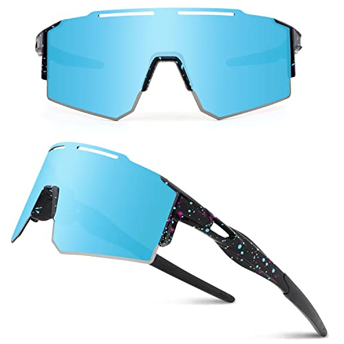 DUDUKING Sonnenbrille Fahrradbrille Herren Damen,Wassertransferdruck Sportbrillen Radsport Brillen für Outdoorsport Radfahren Laufen Golf UV 400 Schutz Baseball Brille (Weiß Blau) DUDUKING Sonnenbrille Fahrradbrille Herren Damen,Wassertransferdruck Sportbrillen Radsport Brillen für Outdoorsport Radfahren Laufen Golf UV 400 Schutz Baseball Brille (Weiß Blau) von DUDUKING
