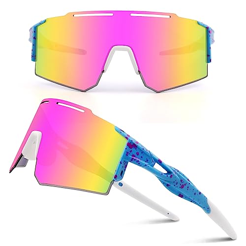 DUDUKING Sonnenbrille Fahrradbrille Herren Damen,Wassertransferdruck Sportbrillen Radsport Brillen für Outdoorsport Radfahren Laufen Golf UV 400 Schutz Baseball Brille (Blau Rosa) DUDUKING Sonnenbrille Fahrradbrille Herren Damen,Wassertransferdruck Sportbrillen Radsport Brillen für Outdoorsport Radfahren Laufen Golf UV 400 Schutz Baseball Brille (Blau Rosa) von DUDUKING