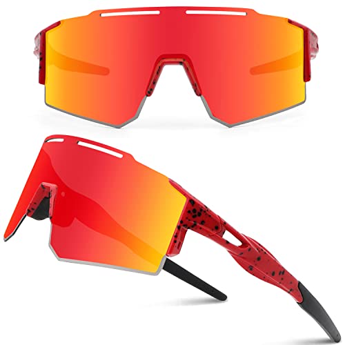 DUDUKING Sonnenbrille Fahrradbrille Herren Damen,Wassertransferdruck Sportbrillen Radsport Brillen für Outdoorsport Radfahren Laufen Golf UV 400 Schutz Baseball Brille (Rot) DUDUKING Sonnenbrille Fahrradbrille Herren Damen,Wassertransferdruck Sportbrillen Radsport Brillen für Outdoorsport Radfahren Laufen Golf UV 400 Schutz Baseball Brille (Rot) von DUDUKING