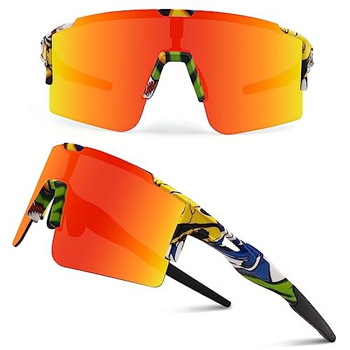 DUDUKING Sonnenbrille Fahrradbrille Herren Damen,Wassertransferdruck Sportbrillen Radsport Brillen für Outdoorsport Radfahren Laufen Golf UV 400 Schutz Baseball Brille (Wassertransfer Orange) DUDUKING Sonnenbrille Fahrradbrille Herren Damen,Wassertransferdruck Sportbrillen Radsport Brillen für Outdoorsport Radfahren Laufen Golf UV 400 Schutz Baseball Brille (Wassertransfer Orange) von DUDUKING