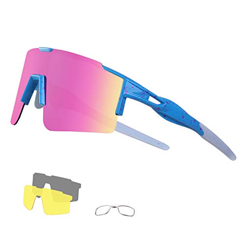 DUDUKING Sportbrille Fahrradbrille Sonnenbrille für Herren und Damen mit 3 Wechselobjektiven TR90 UV405 Schutz Windschutz Radsportbrille für Outdooraktivitäten Autofahren Fischen Laufen Wandern von DUDUKING