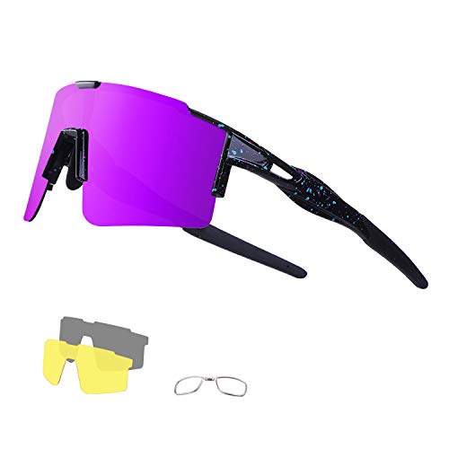 DUDUKING Sportbrille Fahrradbrille Sonnenbrille für Herren und Damen mit 3 Wechselobjektiven TR90 UV404 Schutz Windschutz Radsportbrille für Outdooraktivitäten Autofahren Fischen Laufen Wandern von DUDUKING