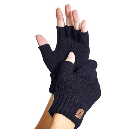 DUHENWU Thermisch Fingerlose Handschuhe Damen Herren Strick Warme Winterhandschuhe Bequeme Kaschmir Winterhandschuhe Ohne Finger Laufen Camping Fingerhandschuhe Dick Wollhandschuhe von DUHENWU