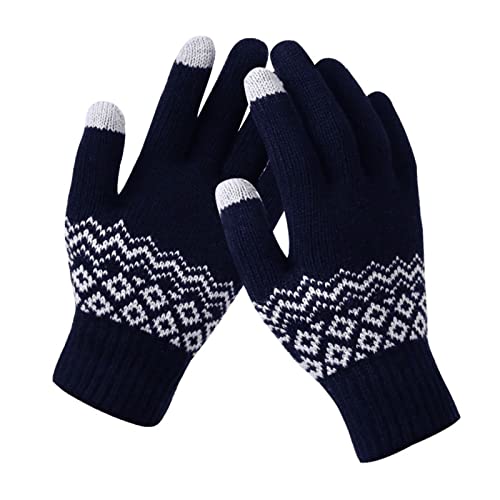 DUHENWU Winter Touchscreen Handschuhe Damen Herren Schnee Blume Druck Halten Warm Winterhandschuhe Für Skifahren Radfahren Arbeiten Warm Gefütterte Strickhandschuhe Bequeme Weich Wollhandschuhe von DUHENWU