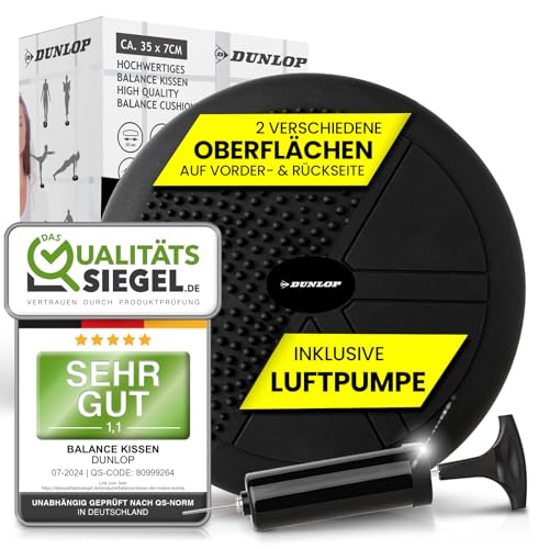 Dunlop Sports Balance Kissen Ball Sitzkissen - für einen stärkeren Rücken in Rekordzeit Premium Balancekissen mit Pumpe 35 x 7 cm orthopädisch über 450 kg belastbar Spezial Noppen, Schwarz Dunlop Sports Balance Kissen Ball Sitzkissen - für einen stärkeren Rücken in Rekordzeit Premium Balancekissen mit Pumpe 35 x 7 cm orthopädisch über 450 kg belastbar Spezial Noppen, Schwarz von DUNLOP